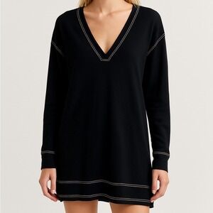 Free People Black Long Sleeve Tunic Dress Womens Size Small Oversized Bohemian